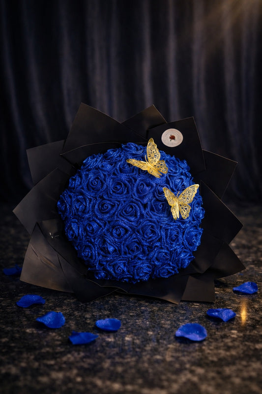 Blauer Glitzerrosenstrauß