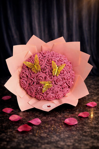 Rosa Glitzerrosenstrauß Limitierte Edition